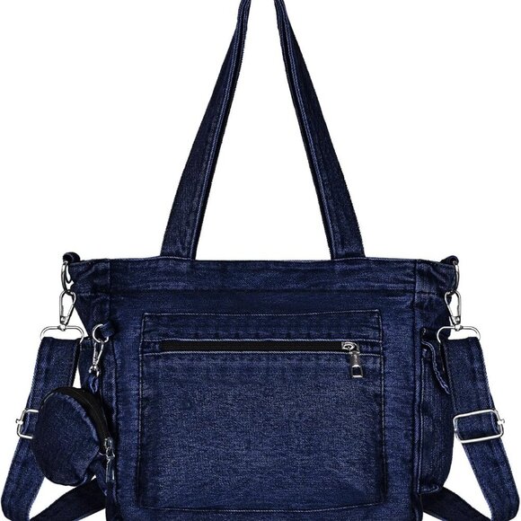 Denim Tote Bag Jean Purses for Women Denim Crossbody Bags with Small Purse Shoul - Picture 1 of 7